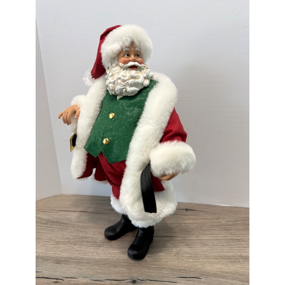 Kurt S Adler Fabriche Santa Claus Figurine Red Green Suit Christmas Decor 11"